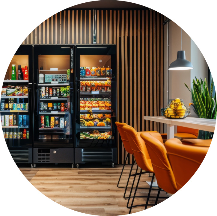 about-main Three vending machines in an office breakroom
