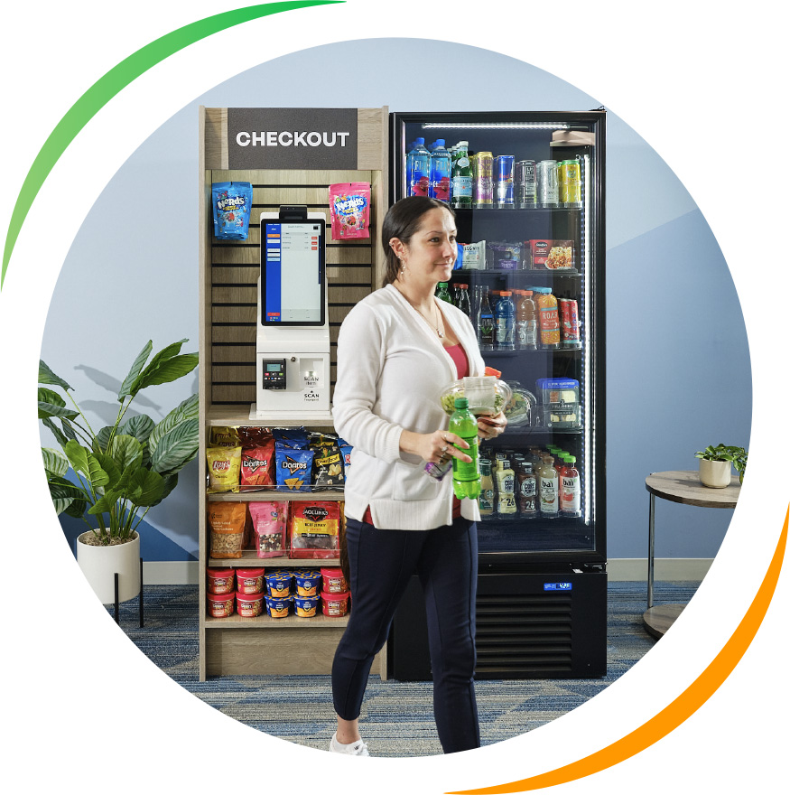 contact1 Woman leaving a vending kiosk after a purchase