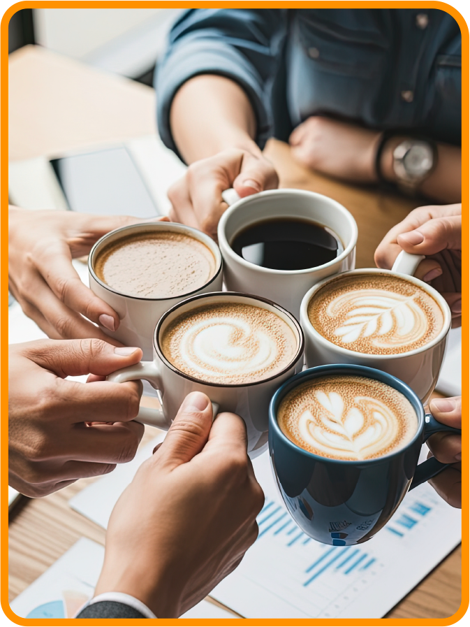 pantry-side Five coffee cups pressed together